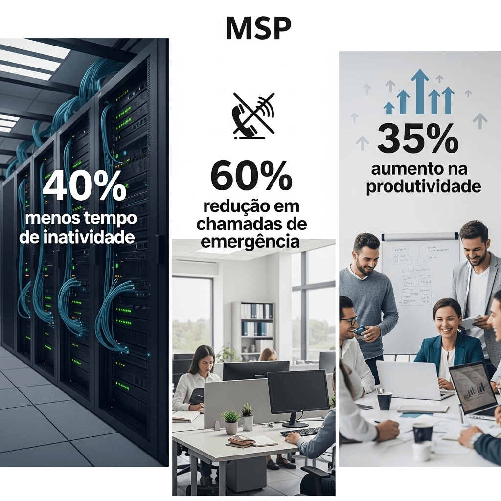 Infográfico com resultados: menos downtime, mais produtividade e redução de custos